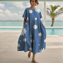 Dress For Women Summer New Short Sleeve Floral Print O-neck Big Hem Loose Fashion Elegant Casual Commute Female A-line Dress