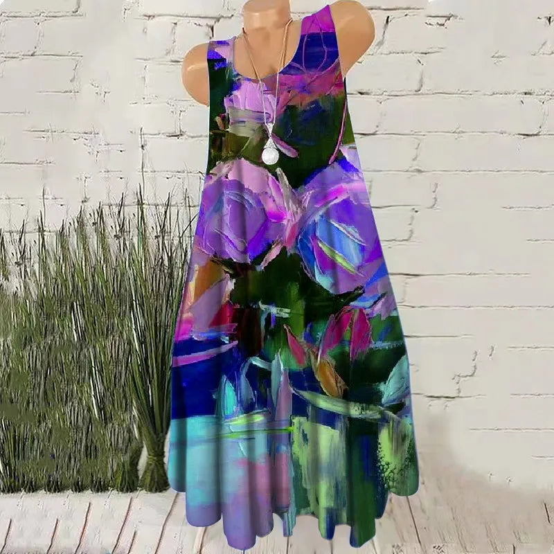 Women's Oversized Floral Pattern Sleeveless Mini Dress