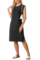 New Fashion And Multifunctional Temperament Round Neck Neck Sleeves Solid Color Summer Dress