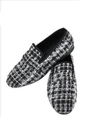 Luxury Brand Black and White Knitted cotton Men's penny Loafers British Classic Slip On Smoking Slippers