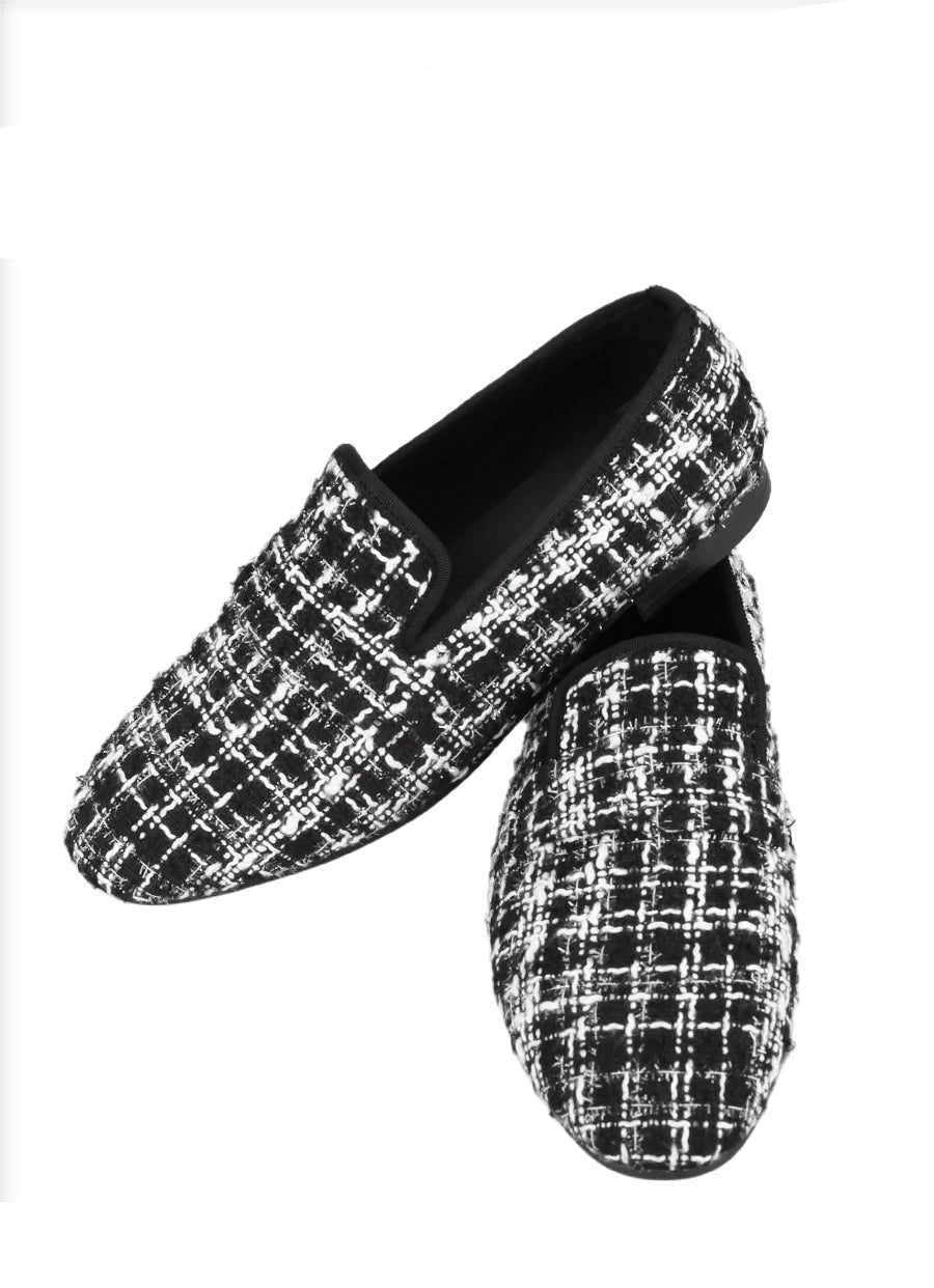 Luxury Brand Black and White Knitted cotton Men's penny Loafers British Classic Slip On Smoking Slippers