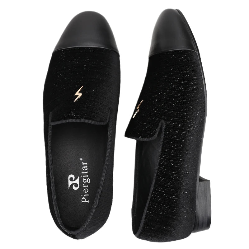 Piergitar 2022 New Summer Style Mulberry Silk Velvet Stitching Leather Slip-On Men's Loafers With Lightning Buckle For Wedding