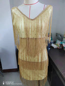Women's V-neck Deep Sleeveless Pencil Dresses with Fringes