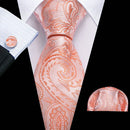Peach Pink Wedding Ties For Men Exquisite Paisley Silk Pocket Square Cufflink Sets Fashion Woven Suit Necktie Groom Barry.Wang