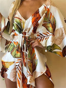 Women Ruffle Flowers Print Sundress
