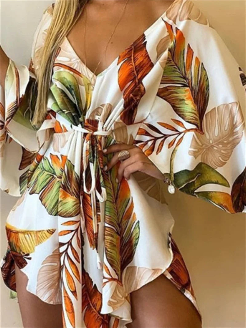 Women Ruffle Flowers Print Sundress