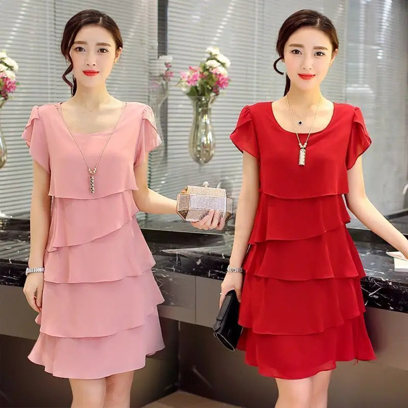 Women Ruffle Short Sleeve Dress