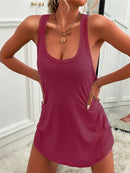 Summer environment women's solid color U-neck sleeveless herringbone suspender vest dress casual versatile short skirt