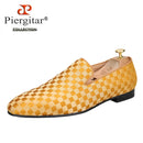 Piergitar 2022 Four Colors Checkerboard Print Silk Handmade Men's Loafers Classic British Style Man Smoking Slippers For Party