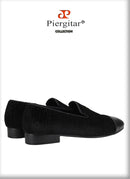 Piergitar 2022 New Summer Style Mulberry Silk Velvet Stitching Leather Slip-On Men's Loafers With Lightning Buckle For Wedding