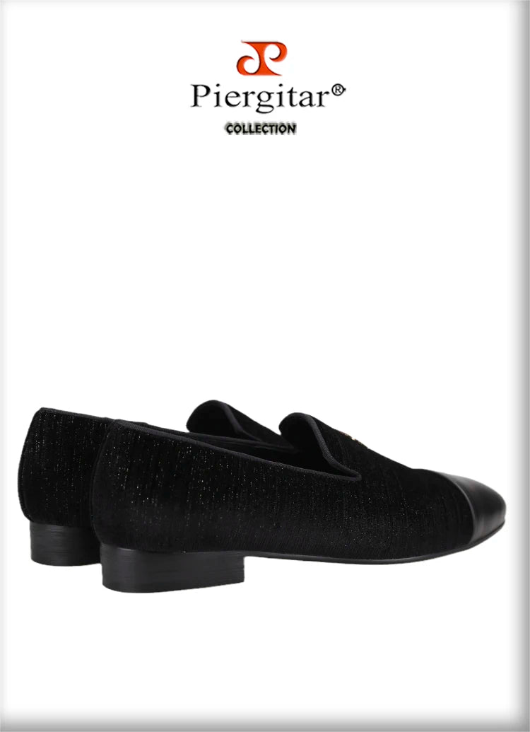 Piergitar 2022 New Summer Style Mulberry Silk Velvet Stitching Leather Slip-On Men's Loafers With Lightning Buckle For Wedding