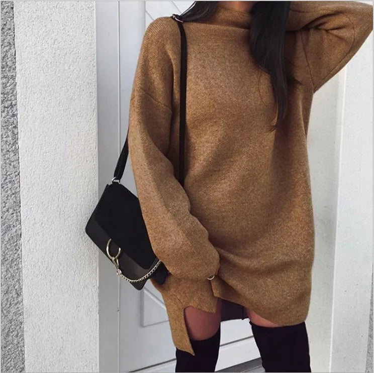 Women's Oversized Turtleneck Asymmetrical Pullover Dress