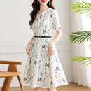 Midi-length Satin Woman Dress with chiffon