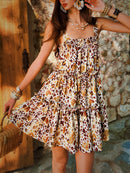 Summer Print Spaghetti Strap Dress Women's Dress Backless Long Camisole Dress Knee-Length Skirt Y2K 2025 New DABUWAWA DM2BDR002