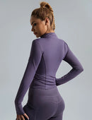 Seamless Sports Outerwear Yoga Coat Cropped Jacket for Gym Running High Waisted Moisture Wicking Workout Top with  Coat Women