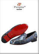 Piergitar 2023 New Abstract Printed Cotton Men's Loafers For Party Handmade Slip-On Moccasins Red Outsoles Smoking Slippers