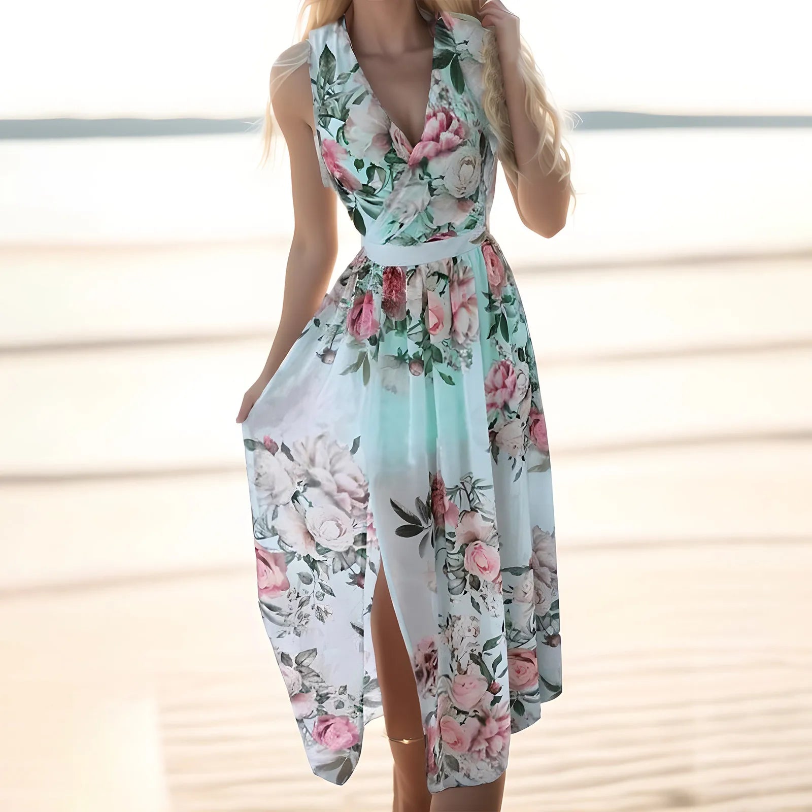 Women's V-Neck Print Maxi Dresses