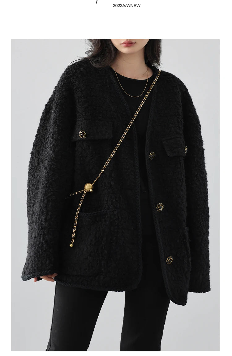 CHIC VEN Women's Woolen Coat Heavy Industry Down Jacket Vintage V-Neck Woman Down Coat Female Tops Autumn Winter 2024