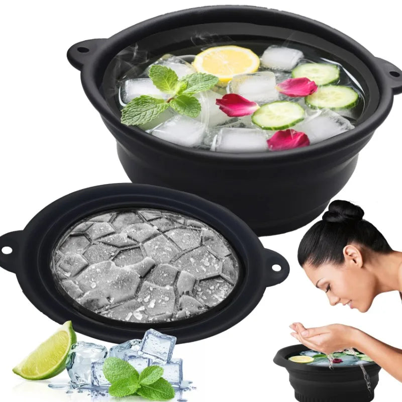 Portable Foldable Silicone Ice Basin With Built-in Ice Tray