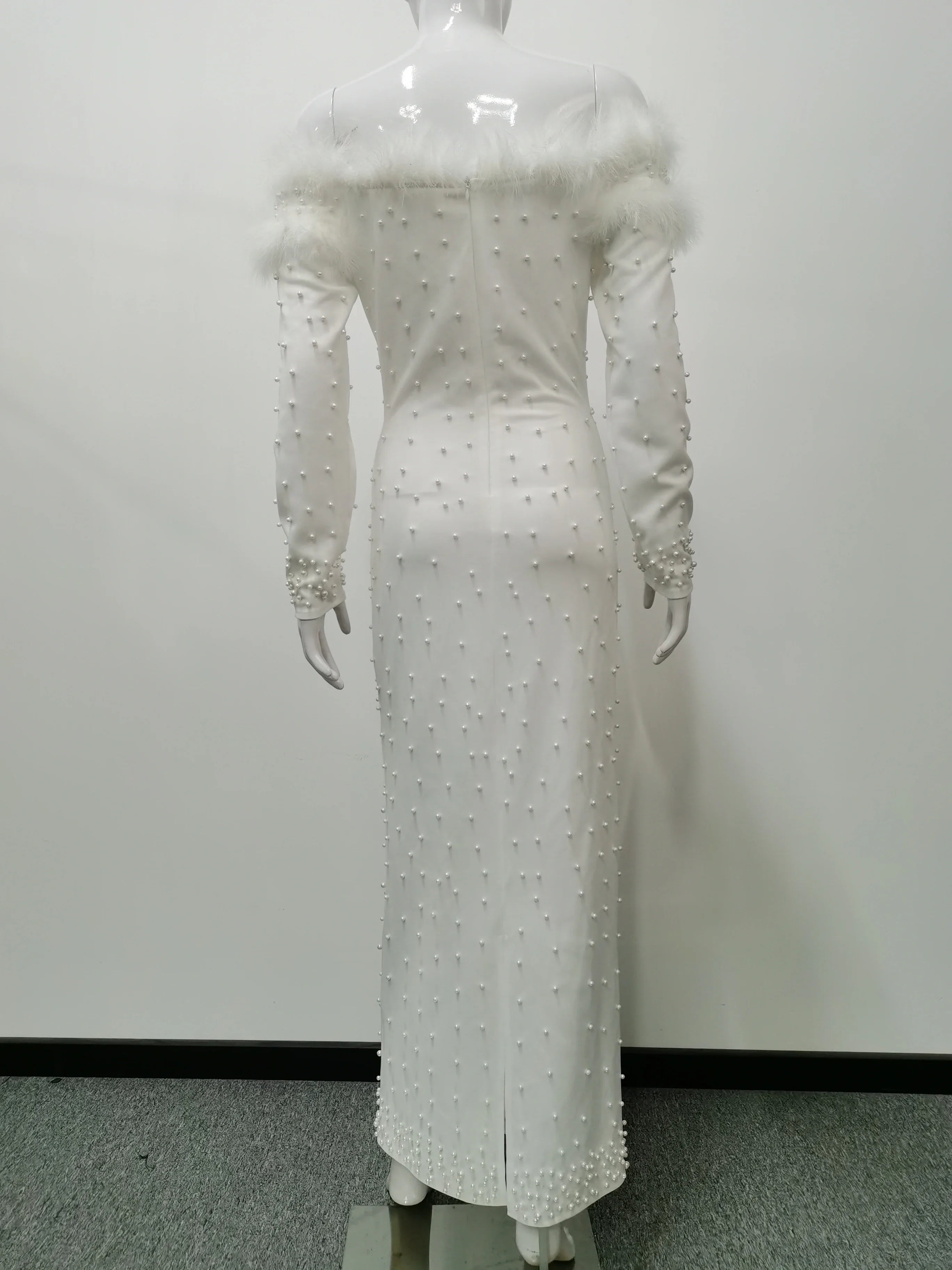 Women's Long White Pearls Dress