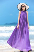 Sleeveless Chiffon Maxi Satin Long Silk Dress