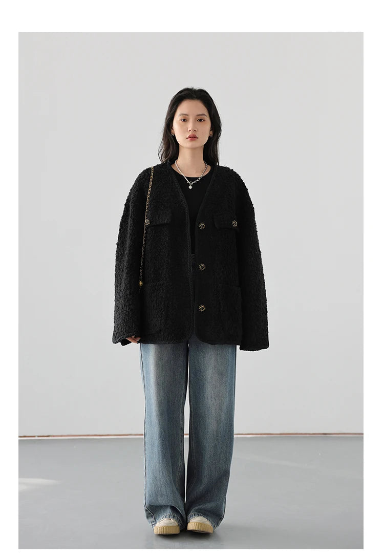 CHIC VEN Women's Woolen Coat Heavy Industry Down Jacket Vintage V-Neck Woman Down Coat Female Tops Autumn Winter 2024