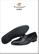 Piergitar Black Lizard Embossed Leather Men Loafers With Gold Titanium Steel Dice Buckle Tassels GZ Same Design Slip-On Moccasin