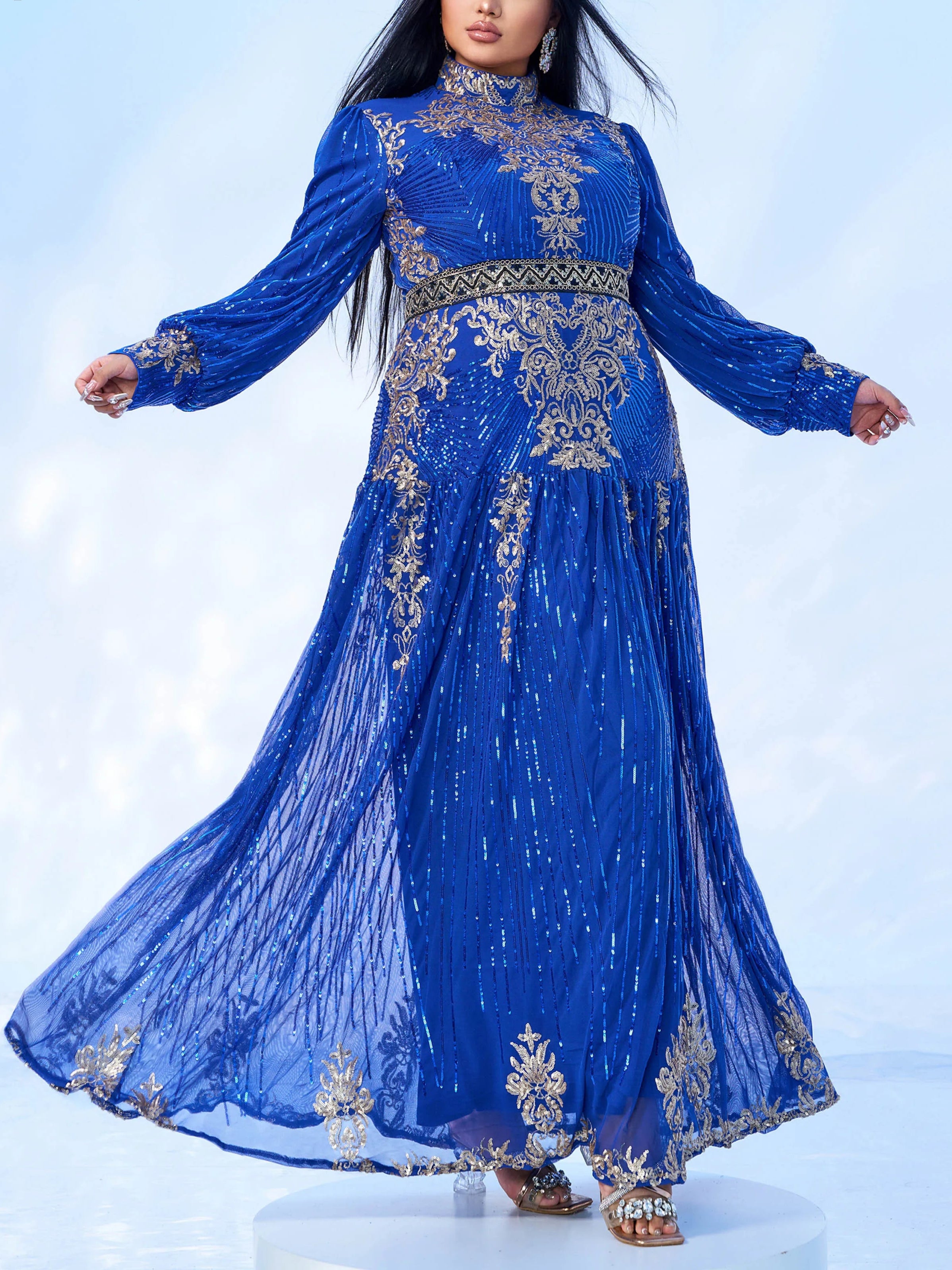 Women's Plus size Sequins High Neck Dress