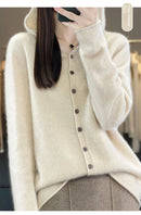 First Line 100% Merino Wool Knitted Cardigan Women's Autumn And Winter Hoodie Loose Sweater Fashionable Versatile Coat Top YC014