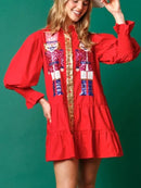 Women Long Sleeve Sequin Shirt Dress