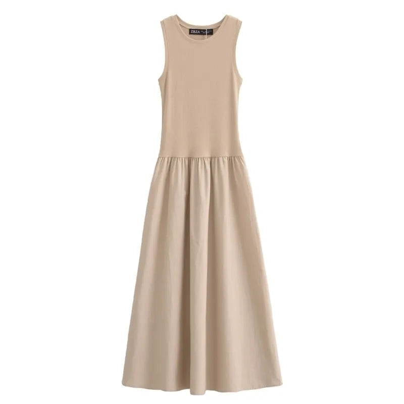 Fashion temperament European and American style summer women's clothing new two-color splicing long vest dress