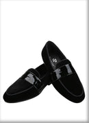 Classic Black Velvet Slip-On Men Shoes with Patent Leather Cross Strap Loafers for Fashion Party Wear