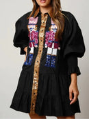 Women Long Sleeve Sequin Shirt Dress
