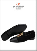 Piergitar 2022 New British Style Retro Embroidered Patch Men's Loafers Handmade Leather Stitching Velvet Moccasins Slip-On Shoes