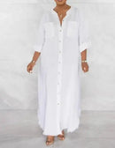 Women Loose Long Sleeve Open Neck Dress