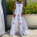 Imcute Women Cute Embroidered Maxi Dress Beach Dress Summer Boho Ruffle Long Dress Spaghetti Strap Flowy Maxi Dress