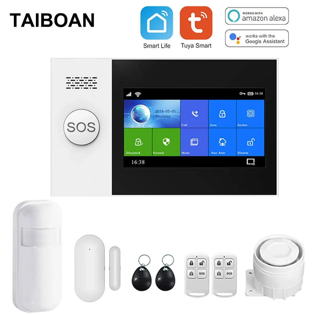 TAIBOAN Smart Tuya WIFI GSM Alarm Host Kit Wireless 2G Home Burglar Alarm Security System Support DIY PIR Door Sensor Accessory