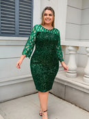 Women's Plus Size Lace Sequin Mesh Sleeve Bodycon Dress