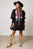 Women Long Sleeve Sequin Shirt Dress
