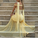 V-Neck Off Shoulder High Side Split Dress