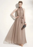 Sleeveless Chiffon Maxi Satin Long Silk Dress