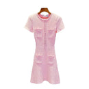 traf 2025 woman tight dress knitted tassel stretch corset elegant women's dress y2k clothes New fashion pink hip skirt