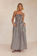 2025 Women's Summer Style Striped Rubber Elastic Sexy Big Swing Bag Suspender Dress Club Clothing Vestidos