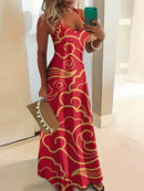 Summer Fashion Loose Women's Long Dress Colorful Botanical Flower Print V-Neck Print Casual Long Dress Bohemian Beach Dress