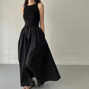 Simple Elegant Long Black Dresses For Woman Round Neck Sleeveless Low Waist