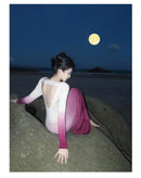 Tie-Dye Gradient Spring/Autumn Dress with Exquisite Back Cutout and Elegant Long Skirt