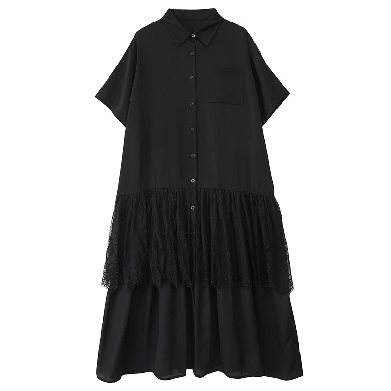 Stripe Print Mid Length Buttoned Midi Dress