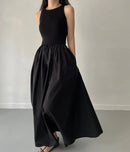 Simple Elegant Long Black Dresses For Woman Round Neck Sleeveless Low Waist