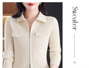 Spring Autumn Women Knitted Sweater Cardigan Short Jacket 2025 New Korean Fashion Zipper Solid Turn-Down Knit Coat Female Tops