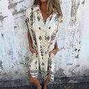 2025 New Women's Shirt Dress Loose Button Cardigan Fashion Printed Short Sleeve Pocket Cotton Linen Blend Vacation Beach Skirt